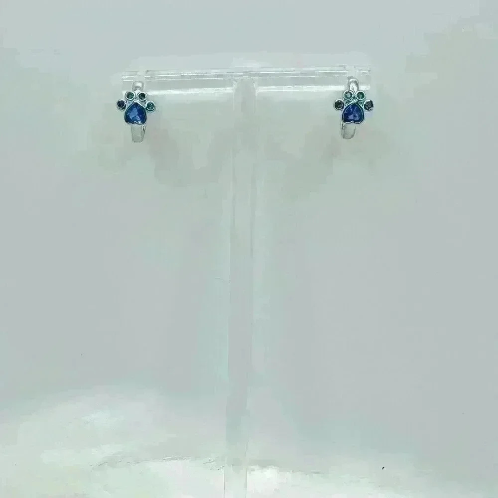 Paw Print Zircon Hoop Earrings in Blue - Picture 4 of 5